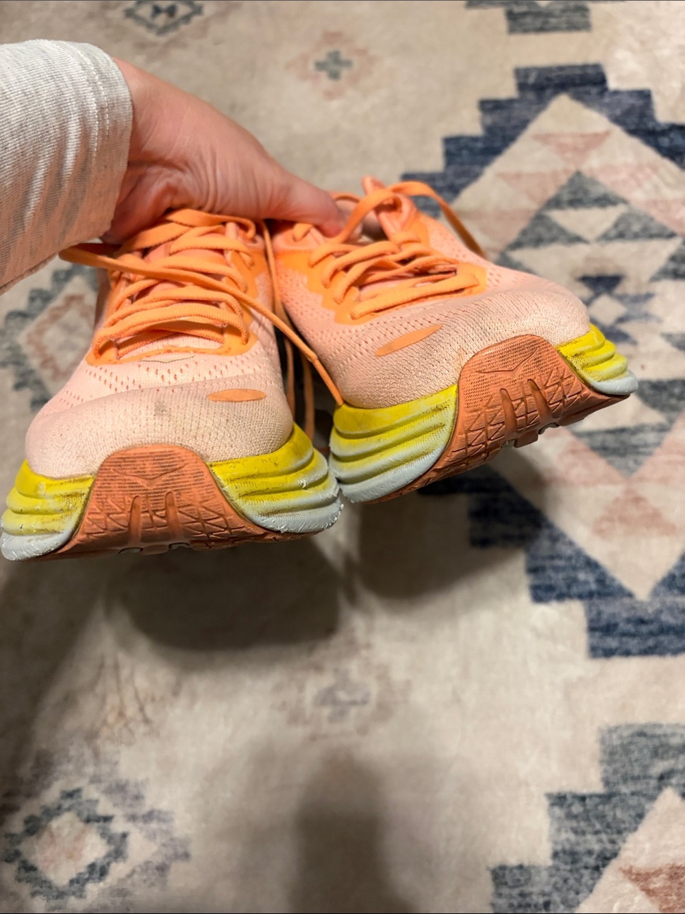 Hoka Bondi 8 Coral Peach & Yellow Performance Running Shoes 9 B - Picture 7 of 8